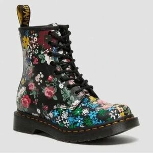 Dr. Martens Black Floral Lace-Up Boot with Multicolor Flowers Women Size 7 NIB